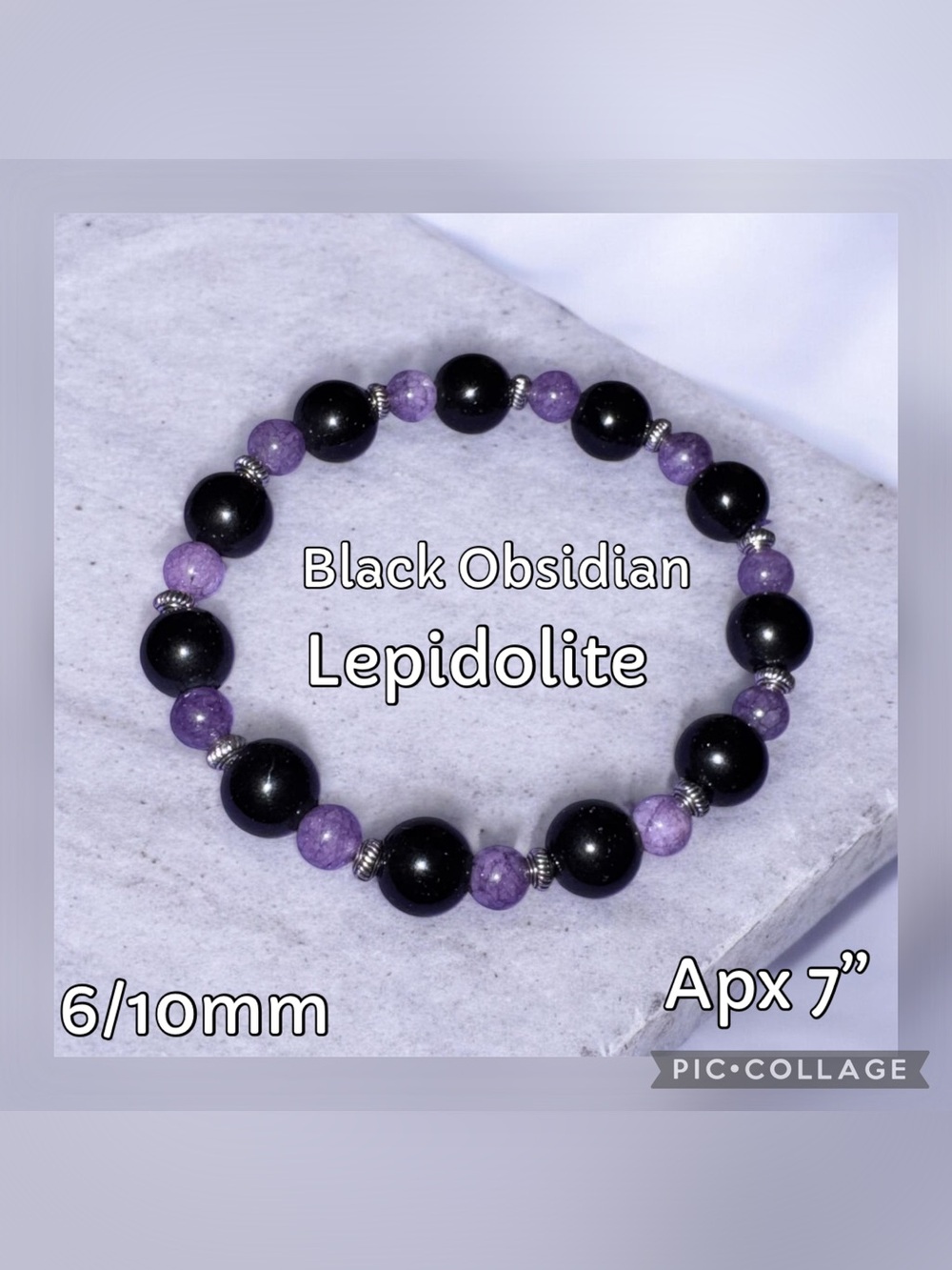 Black Obsidian and Lepidolite Beaded Bracelet - Crystal - Stone
